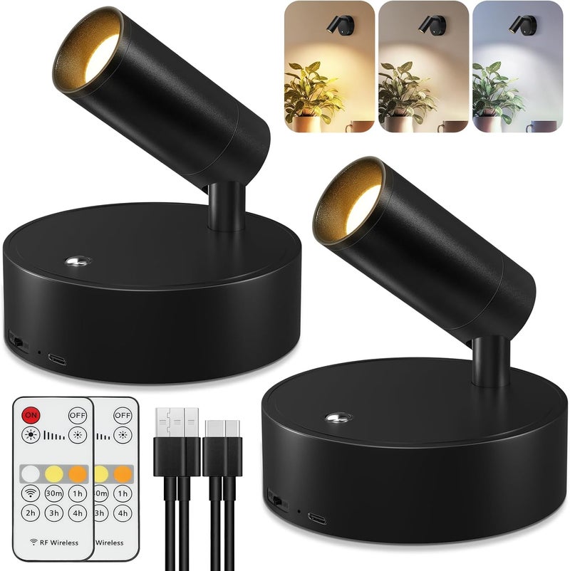 Kimjo Spot Lights Indoor, 4000mAh Rechargeable Battery LED Spotlight Indoor with Remote, Wireless Picture Lights with Timer Dimmable, Uplighting for Plant, Wall Art Display (2 Pack) - Image 1